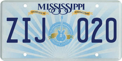 MS license plate ZIJ020