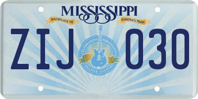 MS license plate ZIJ030