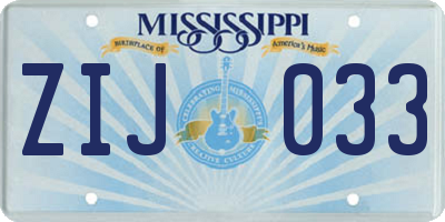 MS license plate ZIJ033