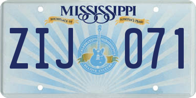 MS license plate ZIJ071