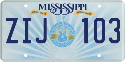 MS license plate ZIJ103