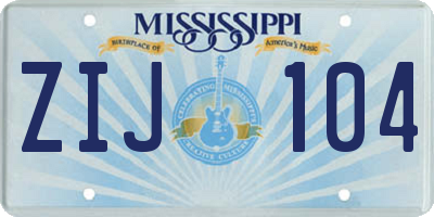 MS license plate ZIJ104