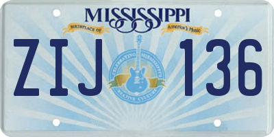 MS license plate ZIJ136