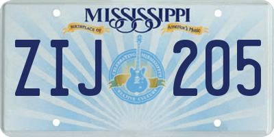 MS license plate ZIJ205