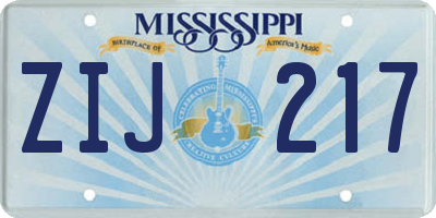 MS license plate ZIJ217