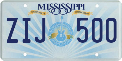 MS license plate ZIJ500