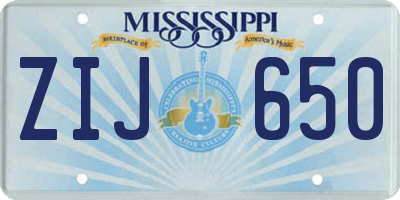 MS license plate ZIJ650