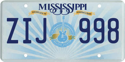 MS license plate ZIJ998