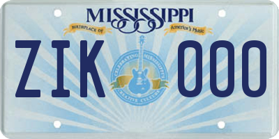 MS license plate ZIK000