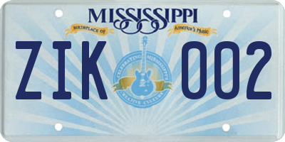 MS license plate ZIK002