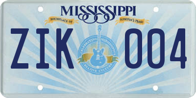 MS license plate ZIK004