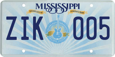 MS license plate ZIK005
