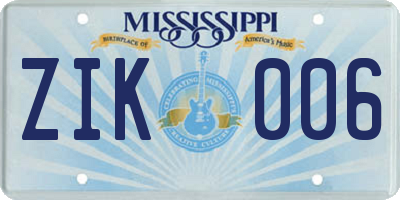 MS license plate ZIK006