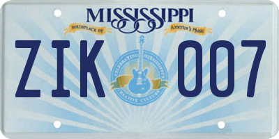 MS license plate ZIK007