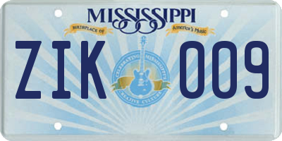 MS license plate ZIK009