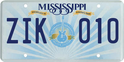 MS license plate ZIK010