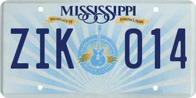 MS license plate ZIK014