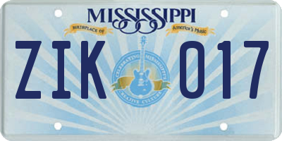 MS license plate ZIK017