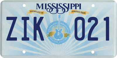 MS license plate ZIK021