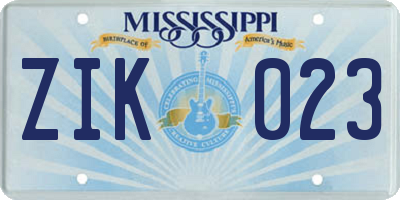 MS license plate ZIK023