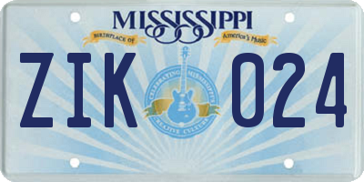 MS license plate ZIK024