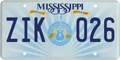 MS license plate ZIK026