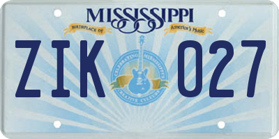 MS license plate ZIK027