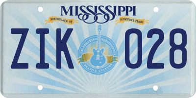 MS license plate ZIK028