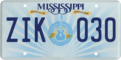MS license plate ZIK030