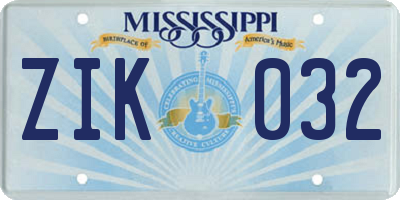 MS license plate ZIK032