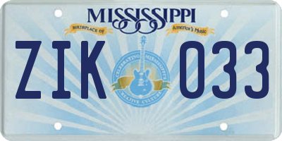 MS license plate ZIK033