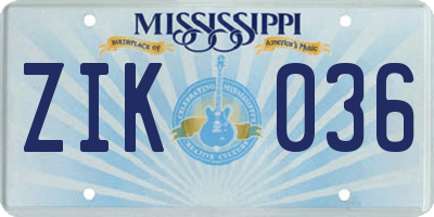 MS license plate ZIK036