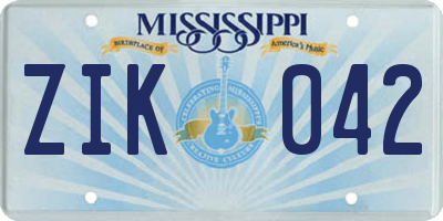 MS license plate ZIK042