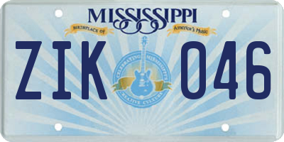 MS license plate ZIK046