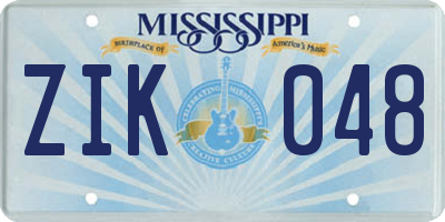 MS license plate ZIK048