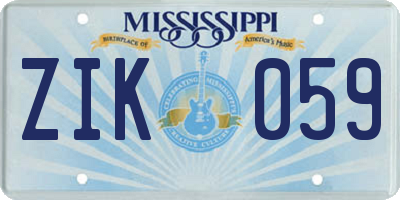 MS license plate ZIK059