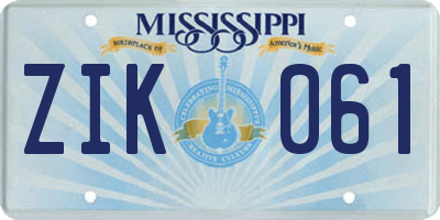 MS license plate ZIK061