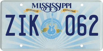 MS license plate ZIK062