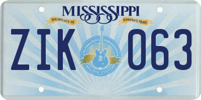 MS license plate ZIK063