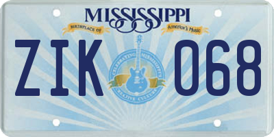 MS license plate ZIK068