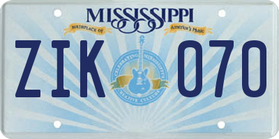MS license plate ZIK070