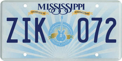 MS license plate ZIK072