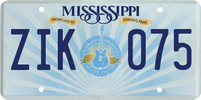 MS license plate ZIK075