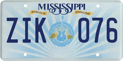 MS license plate ZIK076