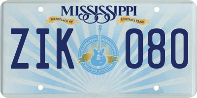 MS license plate ZIK080