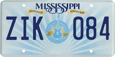 MS license plate ZIK084
