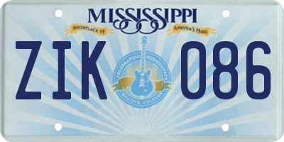 MS license plate ZIK086