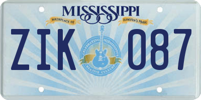 MS license plate ZIK087