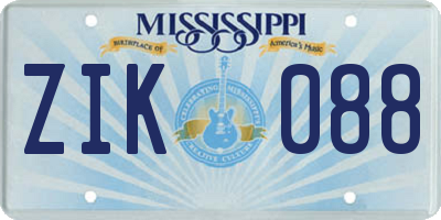 MS license plate ZIK088