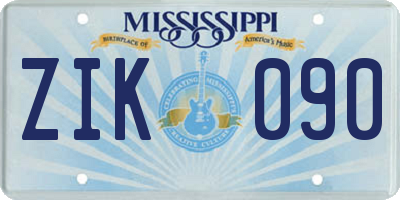 MS license plate ZIK090